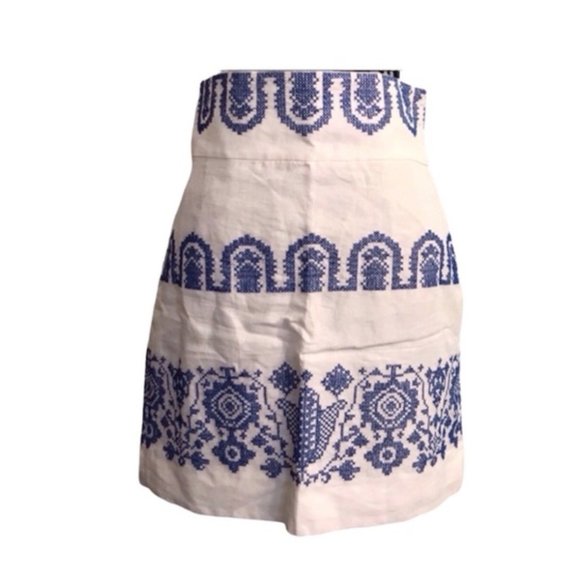Milly White Blue Linen Cottage Core Mini Skirt - Picture 1 of 12